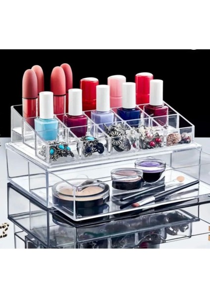 Büyük Boy 2 Katlı Çekmeceli Takı, Makyaj ve Oje Düzenleyici, Beyaz modelleri