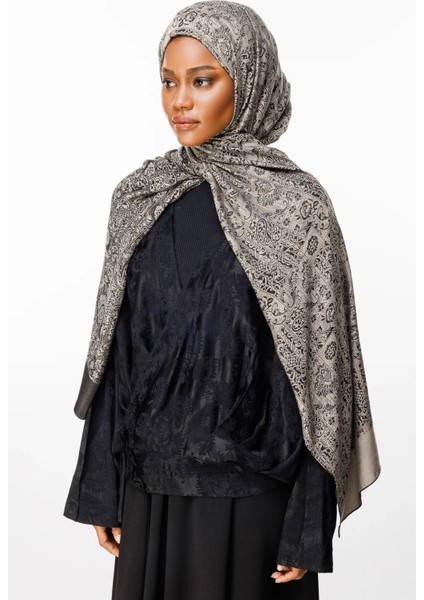Henna Desen Çift Taraflı Şal Siyah-Bej