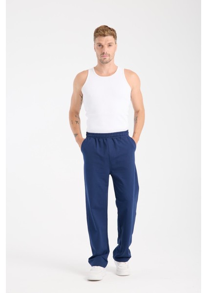 6004 Indigo Erkek Bol Kesim Baggy Fermuarlı Cep Beli Bağçıklı Indigo Erkek Eşofman Altı indirimleri