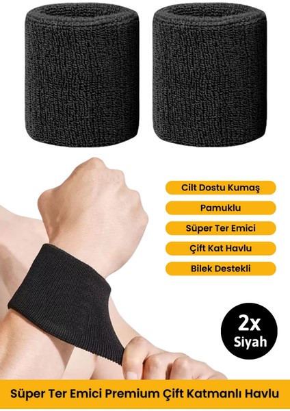 2 Adet Süper Ter Emici Premium Çift Kat Havlu Bileklik Tenis Basketbol Futbol Için Sporcu Bilekliği