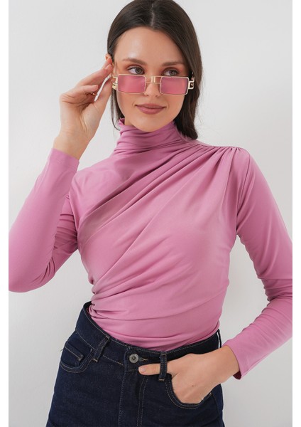 925 Büzgü Detaylı Sandy Bluz - Gül Kurusu