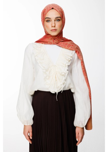 Henna Desen Çift Taraflı Şal Vizon-Kırmızı fiyatları
