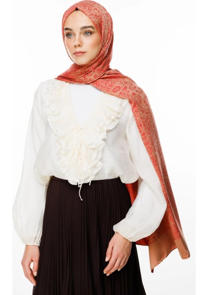 Henna Desen Çift Taraflı Şal Vizon-Kırmızı modelleri