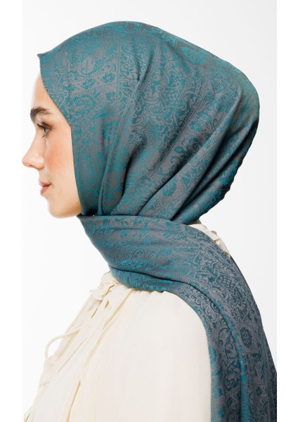 Henna Desen Çift Taraflı Şal Koyu Gri-Zümrüt modelleri