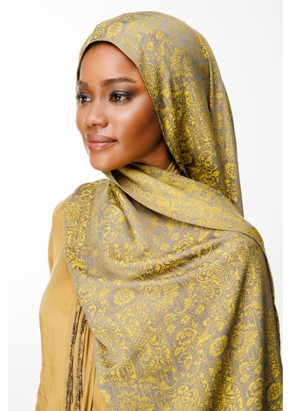 Henna Desen Çift Taraflı Şal Koyu Gri-Hardal modelleri