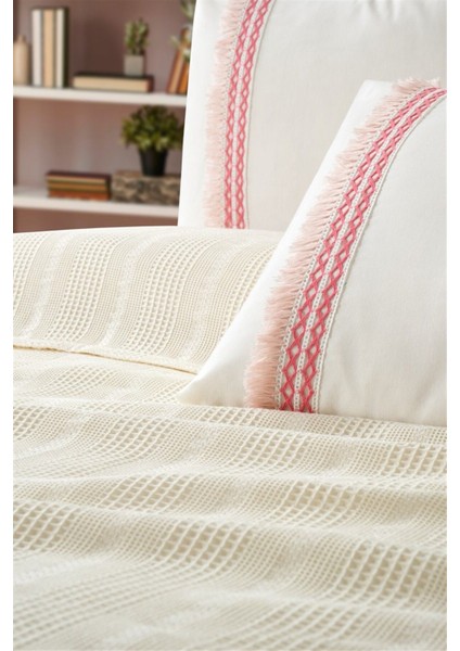 Tivoli Tek Kişilik Dantelli 3 Parça Pike Takımı-Melanie-Krem