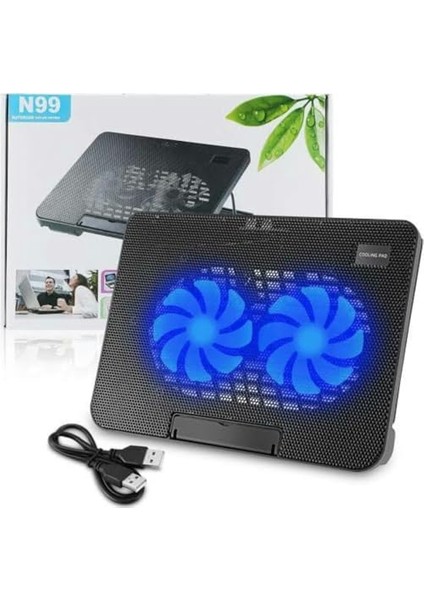 N99 Çift Fanlı Laptop Soğutucu Mavi LED Işıklı Ayarlanabilir Dizüstü Stand