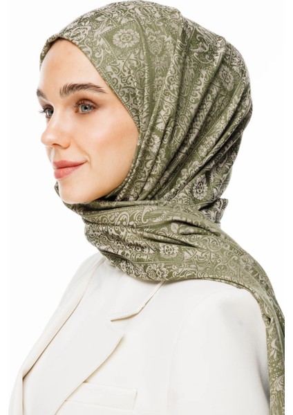 Henna Desen Çift Taraflı Şal Haki-Somon