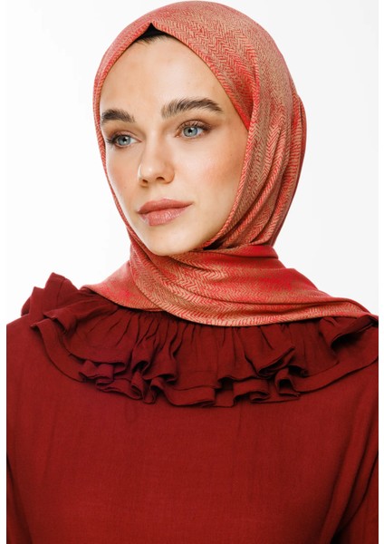 Sahra Desen Çift Taraflı Şal Vizon-Kırmızı