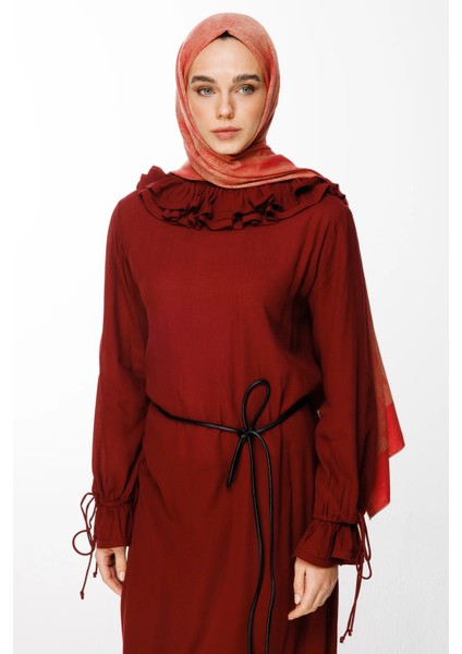 Sahra Desen Çift Taraflı Şal Vizon-Kırmızı