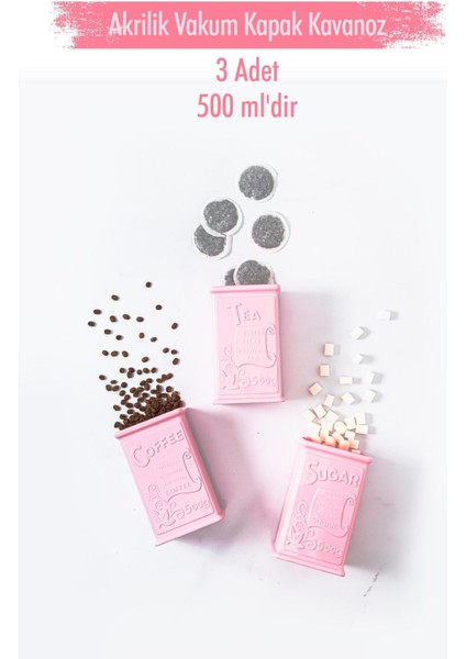 Akrilik Soft Pembe Şeker Kahve Çay Kavanozu 500 ml (Vakum Kapak )