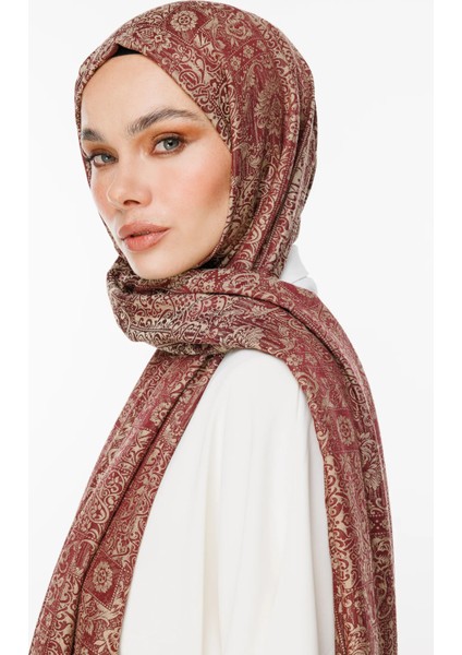 Henna Desen Çift Taraflı Şal Mürdüm-Somon