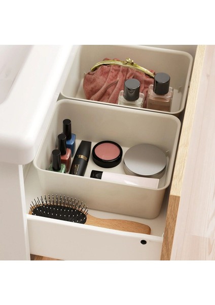Bej 20x25x10 cm Şık Makyaj ve Takı Kutusu, Plastik Hafif ve Dayanıklı Tasarım