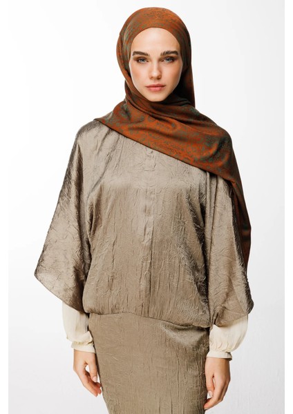 Henna Desen Çift Taraflı Şal Tarçın-Zümrüt