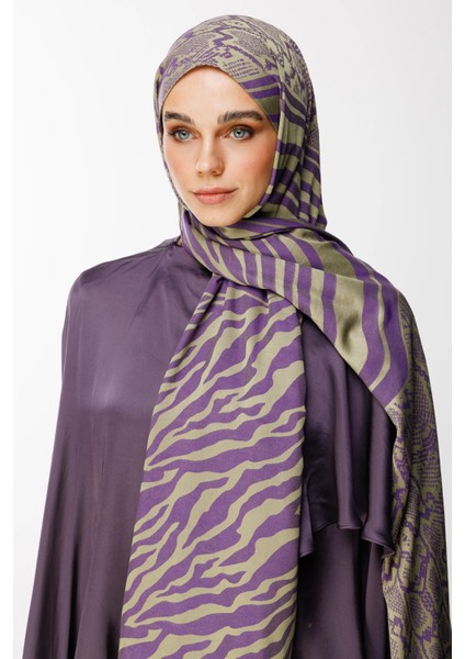 Riad Desen Çift Taraflı Şal Zeytin-Mor