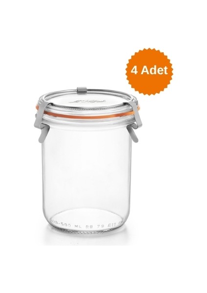 3 Klipsli Cam Kavanoz 580 ml (4 Adet)