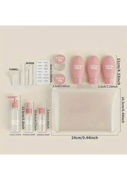 Pembe 11 Parça Seyahat Seti, Yurt Dışı ve Şehirlerarası Uçuşlar Için Mükemmel Kit modelleri