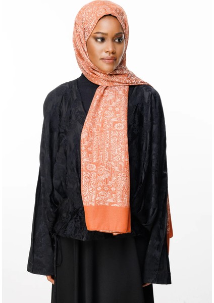 Henna Desen Çift Taraflı Şal Vizon-Tarçın