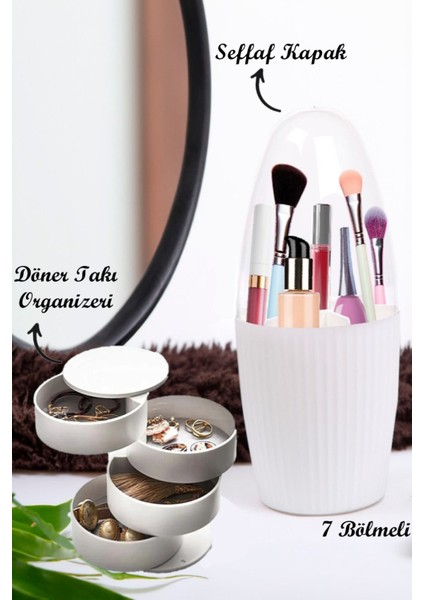 7 Bölmeli Döner Takı ve Makyaj Organizeri Pratik ve Şık Tasarım