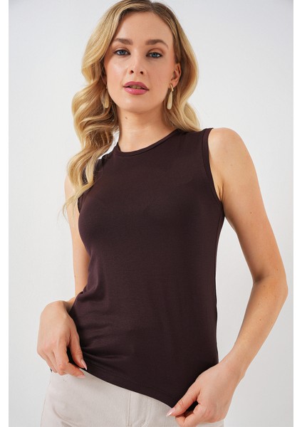 Kadın Kolsuz Body 4347 - Kahverengi