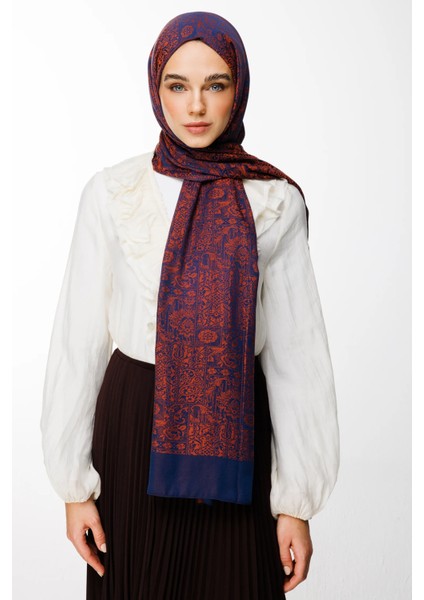 Henna Desen Çift Taraflı Şal Lacivert-Soğan Kabuğu modelleri