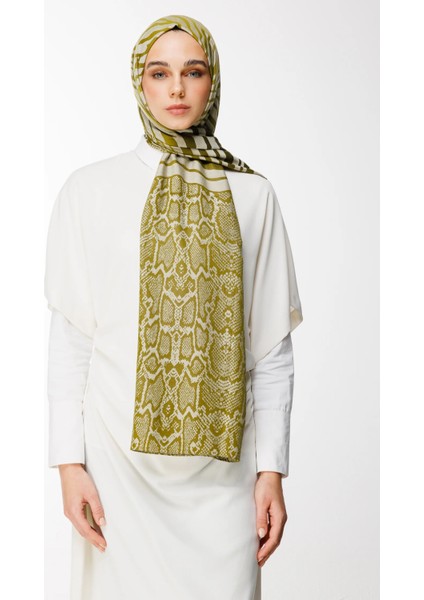 Riad Desen Çift Taraflı Şal Yağ Yeşili-Ekru