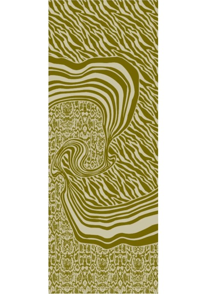 Riad Desen Çift Taraflı Şal Yağ Yeşili-Ekru