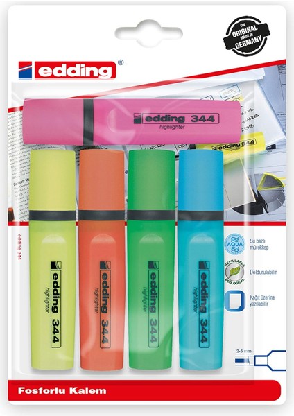 Turkey ED344PVC4+1 Edding 344 Fosforlu Kalem 5li Karışık
