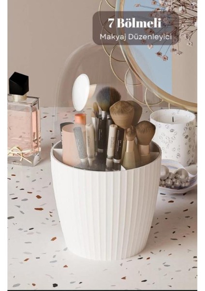 7 Bölmeli Kapaklı Makyaj ve Fırça Organizeri, Beyaz, Şık ve Pratik Kullanım fiyatları