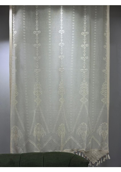 Örgü Örme Perde Makrome Desenli Pamuklu Tül Perde