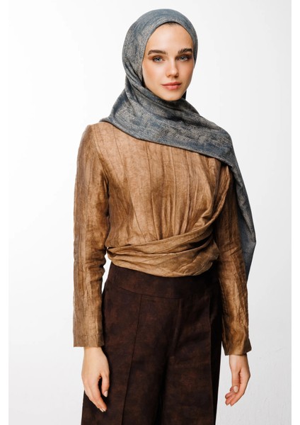 Sahra Desen Çift Taraflı Şal Petrol Mavisi-Bej fiyatları