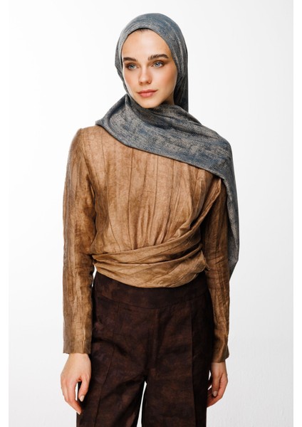 Sahra Desen Çift Taraflı Şal Petrol Mavisi-Bej modelleri