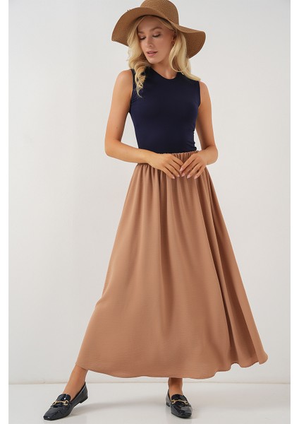 Kadın Uzun Ayrobin Etek 8050 - Camel