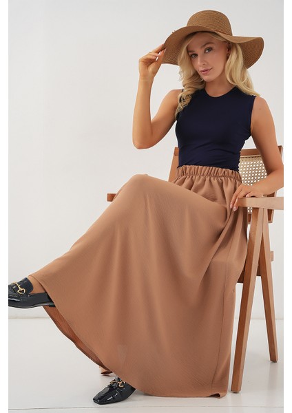 Kadın Uzun Ayrobin Etek 8050 - Camel modelleri