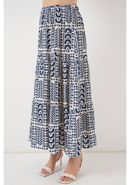 Kadın Desenli Uzun Etek 8053 - Krem fiyatları