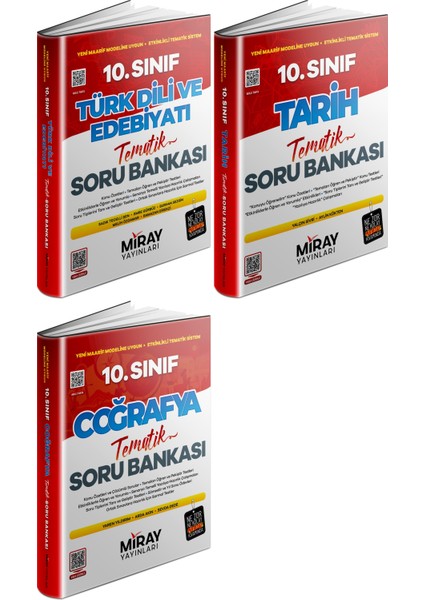 Miray 2026 10. Sınıf Türk Dili + Tarih + Coğrafya Tematik Soru Bankası Seti 3 Kitap