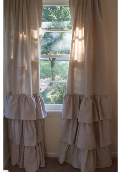 Altta Fırfırlı Vintage Pamuk Keten Perde (En x Boy) - Tek Kanat - Pilesiz fırsatları