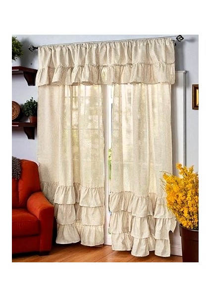 Altta Fırfırlı Vintage Pamuk Keten Perde (En x Boy) - Tek Kanat - Pilesiz fiyatları