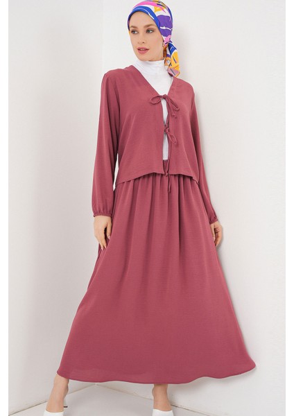 Kadın Ayrobin Kimono Etek Ikili Takım 8047 - Gül Kurusu