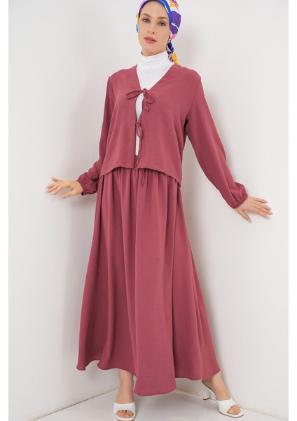 Kadın Ayrobin Kimono Etek Ikili Takım 8047 - Gül Kurusu fırsatları