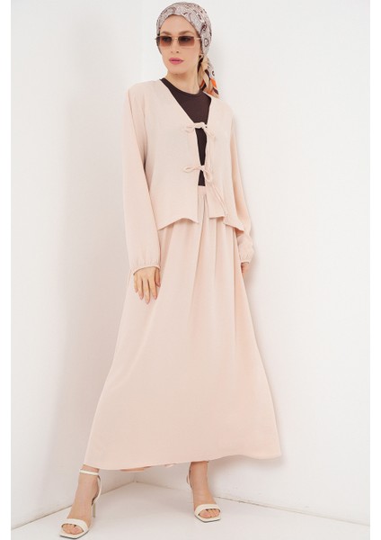 Kadın Ayrobin Kimono Etek Ikili Takım 8047 - Krem