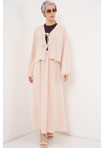 Kadın Ayrobin Kimono Etek Ikili Takım 8047 - Krem fırsatları