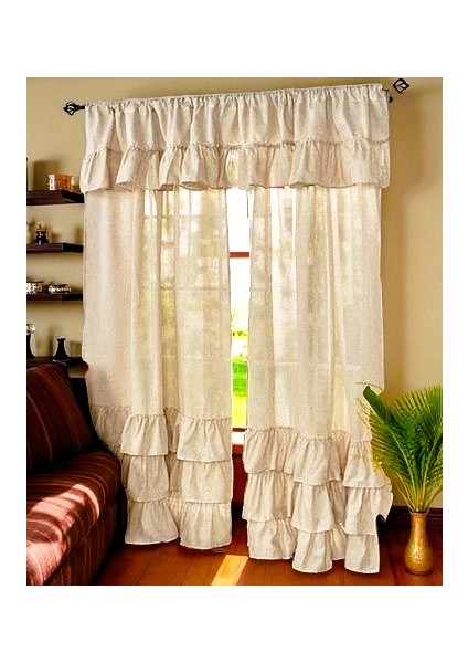 Altta Fırfırlı Vintage Pamuk Keten Perde (En x Boy) - Tek Kanat - Pilesiz