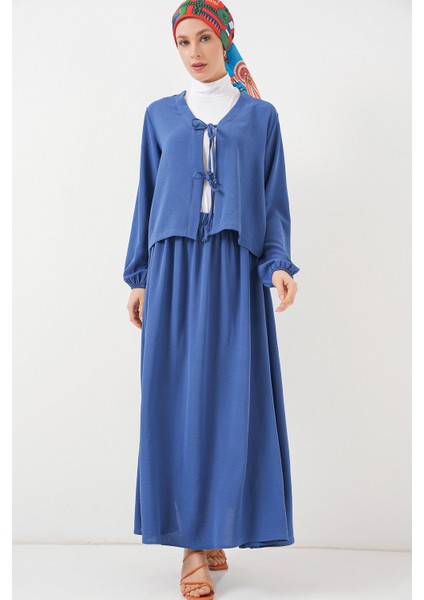 Kadın Ayrobin Kimono Etek Ikili Takım 8047 - Indigo