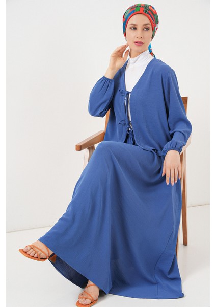 Kadın Ayrobin Kimono Etek Ikili Takım 8047 - Indigo modelleri