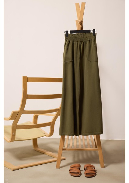 100% Pamuklu Beli Lastikli Bol Paça Pantolon