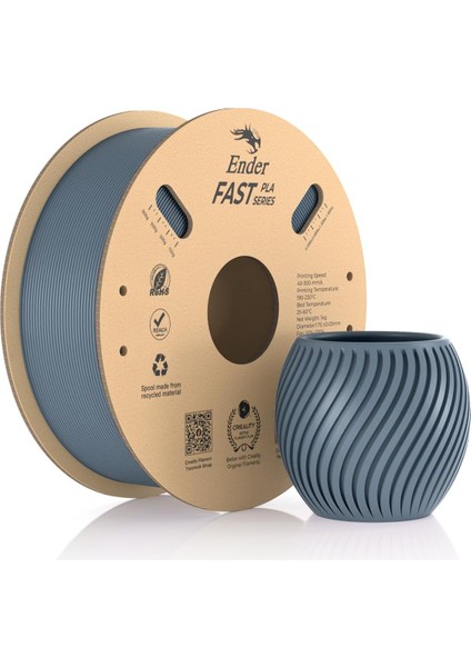 CetKing Ender Fast Pla Filament 1,75 Mm, 3D Yazıcı Filament 300 Mm/sn&apos;ye Kadar Yüksek Hız, Geri Dönüştürülebilir Karton Makara, Çoğu Fdm 3D Yazıcıya Uygun - 1 kg (2,2 Lb) Gri