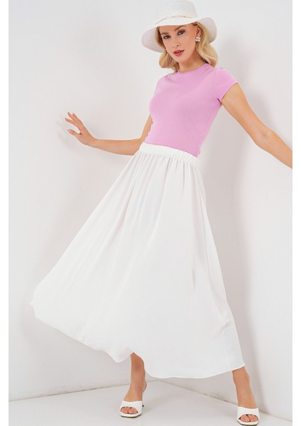 Kadın Uzun Ayrobin Etek 8050 - Beyaz