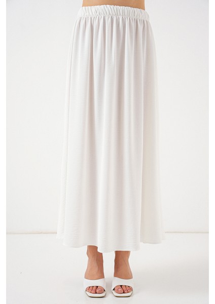 Kadın Uzun Ayrobin Etek 8050 - Beyaz fırsatları