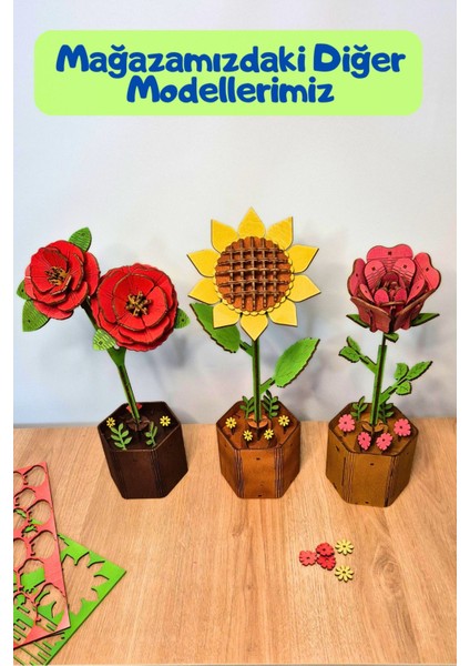 Hediyelik Ahşap Çiçek - Ayçiçeği - 3D Çiçek Puzzle - Dıy - Hobi - Kalides Hediyelik Ürün fırsatları